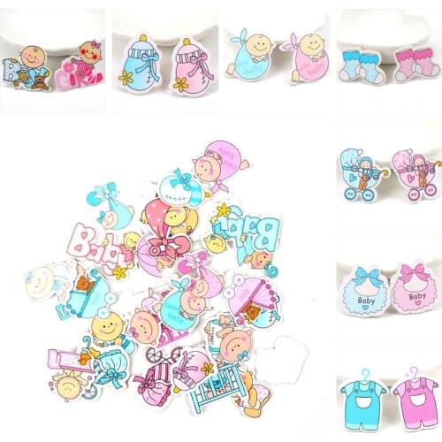 Blue Pink Baby Series Pattern Scrapbooking Wooden Craft DIY For Handmade Sewing Home Decoration 20pcs 35mm MT0452
