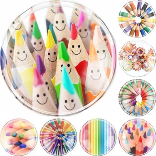 Handmade 6 Size Glass Mixed Crayon Pencil Flatback Camo Cabochon Domed DIY Jewelry Charm Photo Pendant Setting