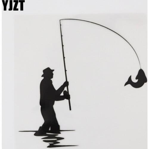 YJZT 12.6CMX12.6CM Fishing Rod Club Fisherman Decal Vinyl Car Sticker Black/Silver 8A-0949