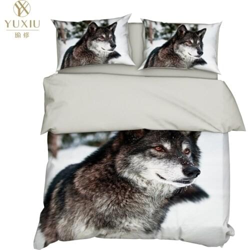 YuXiu 3D Printing Animal Wolf Duvet Covers 3Pcs Sets Bedding Set Bed Linen Cover Pillowcases King Queen Full Twin Double