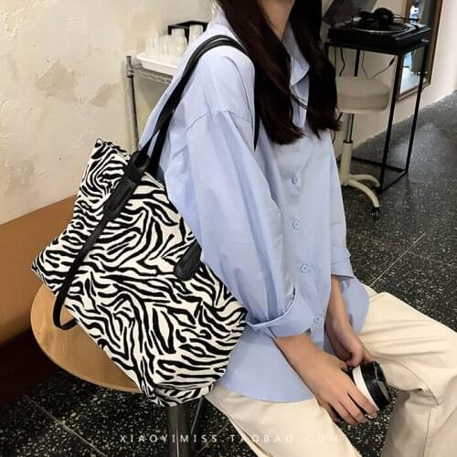 Women Shopping Bag Plus Size Cotton Canvas Bag with Animal Zebra Pattern Zipper 2021 fashion