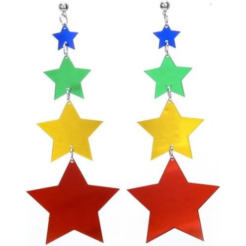 Polychrome five-pointed star Acrylic Drop Earring Women 2019 new Fashion Night club Bright Mirror Pentagram long Earrings E19073
