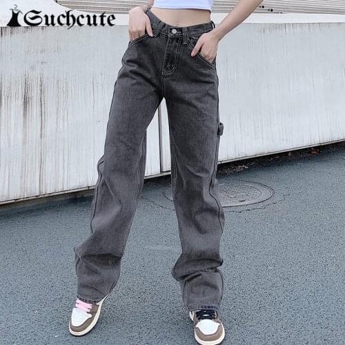 SUCHCUTE womens jeans Baggy trousers punk wide leg pants summer 2020 plus size gothic Streetwear casual sporty Female joggers