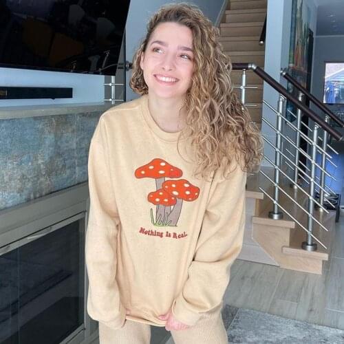 Womens Sweater 2021 Spring Autumn New Mushroom Embroidery Street Style Casual Loose Thin Top Vintage Versatile Thin Sweater