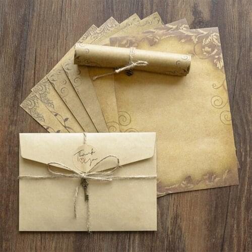 1pack Vintage Kraft Envelope Letter Pad Set Valentines Day Love Letter Invitation Envelopes Writing Paper with Rope Accessories