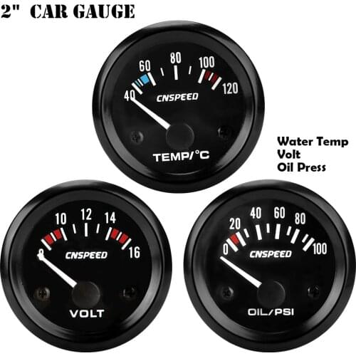 12V Universal Automobile Car Gauge 0-100PSI Oil Pressure Gauge Voltmeter Water Temperature Meter 2" 52mm Auto Vehicle Meter