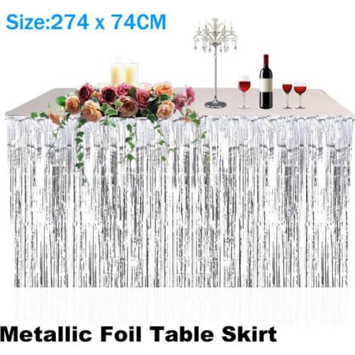 274 x 74CM Table Skirts Party Metallic Fringe Table Skirt Foil Tinsel Many Tulle Tutu Tableware Wedding Baby Shower Party Decor