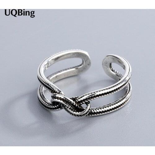 925 Sterling Silver Vintage Twist Double Layer Open Adjustable Rings For Women Gifts Jewelry