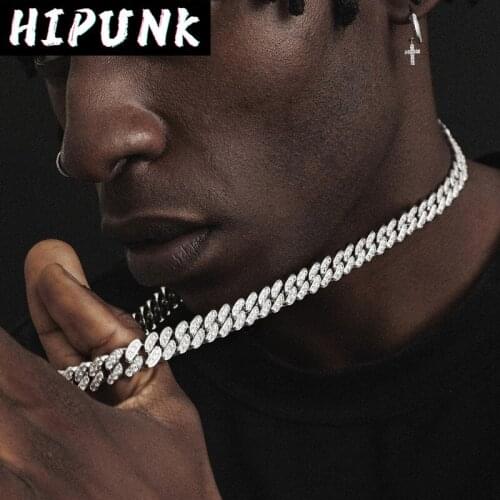 HIPUNK Hip Hop Curb Necklace 10mm Iced Out Cuban Link Chain CZ Jewelry For Mans Women Rapper Gift
