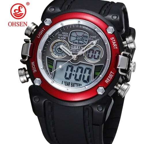 Digital Quartz Men Waterproof Watch Alarm Stopwatch Dual Display Red Silicone man Wristwatch Fashion Military relogio masculino