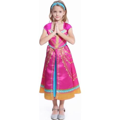 Kids Aladdin Costume Princess Jasmine Cosplay Party Wigs Glove Outfit Girls Suit Pant Fancy Dress Top + Pants Dress Costumes Set