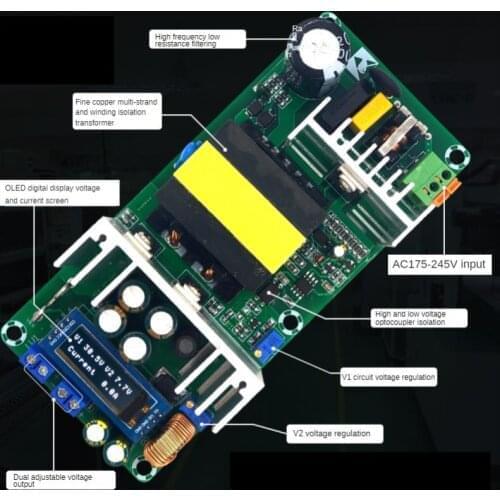 220W dual adjustable high-power switching power supply board AC-DC isolated power supply