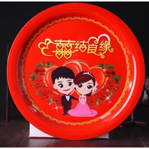 Enamel tray, enamel fruit tray, red round fruit tray, festive tea tray. 2 /1 bags