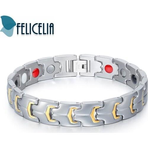 Felicelia Drop-Ship Mens Magnetic Therapy Bracelet Stainless Steel Link Chain Magnet Bracelet Pain Relief For Arthritis