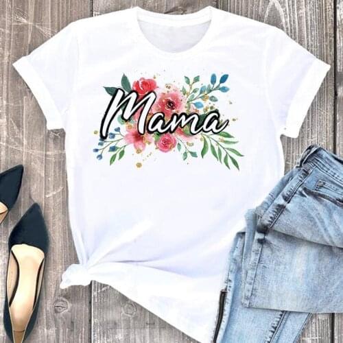 Women Clothes Flower Mother Mom Mama Letter 90s Cartoon Fashion Short Sleeve Summer Print Tshirt Female Tee Top Graphic T-shirt