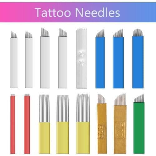 500Pcs 0.20mm Blue White Yellow Red Flex U SHape Microblading Needles for Permanent Makeup Supplies Manual Eyebrow Blades