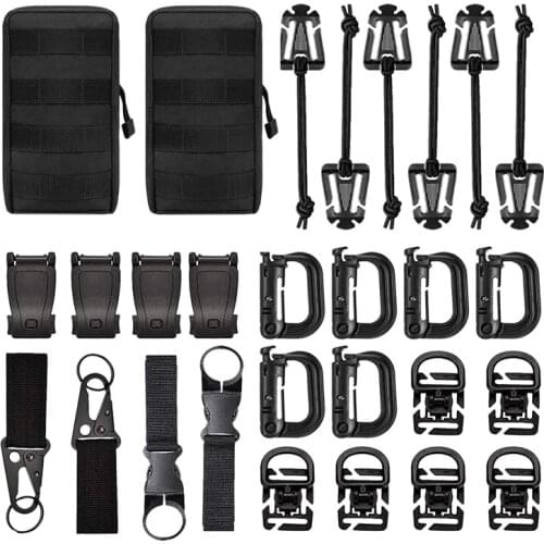 28 Pcs Molle Accessory Set, D-Ring Grimloc Locking Gear Clip for 1 Inch Webbing Backpack Net Dominant Elastic Rope