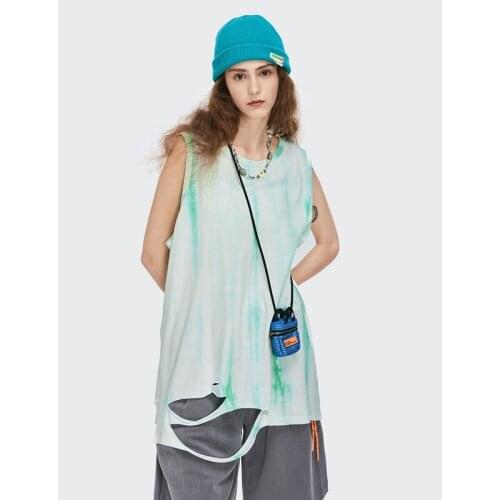 2021 Summer New Cool Tie Dye Print Sleeveless T-shirt Men Women Casual Hole Pattern Vest Shirt Harajuku Female Loose Tank Top
