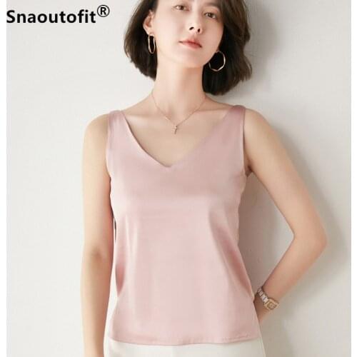 Snaoutofit Summer Thin Style,Silk,Womans Camisole,Solid Color,Satin Smooth,V-Neck,Open Back,Sexy Sultry,Silky,Light Luxury, XXL