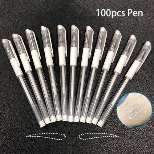 100pcs White Marker Pen Eyebrow Micro Blade Tattoo Tool Non-Toxic Safety Accessory for Tattoo Marking Precise Positioning White