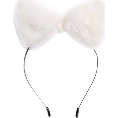 Faux Fur Kitten Wolf Ears Metal Skinny Headband Leopard Solid Color Furry Animal Hair Hoop Anime Lolita Cosplay Party Costume Ha