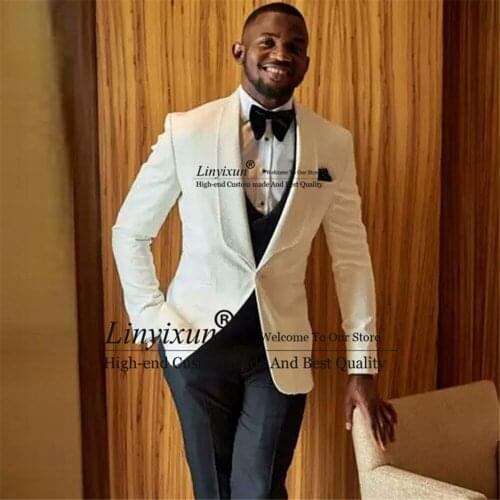 Fashion White Men Suits Slim Fit Wedding Groom Wear Tuxedo Prom Best Man Blazer Terno Masculino 3 Piece (Jacket+Vest+Pants)