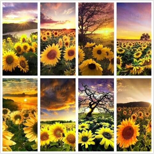 Sunflower 5D Diamond Painting Kits for Adults Sunset Scenery Picture Cross Stitches Embroidery Full Drill Diamond Painting Decor