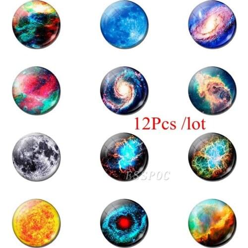12 Pcs Mixed Galaxy Nebula Planetsnap Jewelry 18 Mm Glass Cabochon Snap Button Diy Bracelet Charm Jewelry Findings