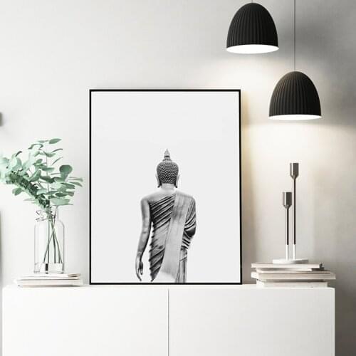 High-Definition Buddha Wall Art Canvas Painting Modern Boho Decor Black And White Statue Vertical Yoga Poster Print Picture
