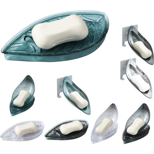 Wall Hanging Soap Box Punch Free Leaf Shape Plastic Drain Soap Holder Storage Box for Home Bathroom Supplies