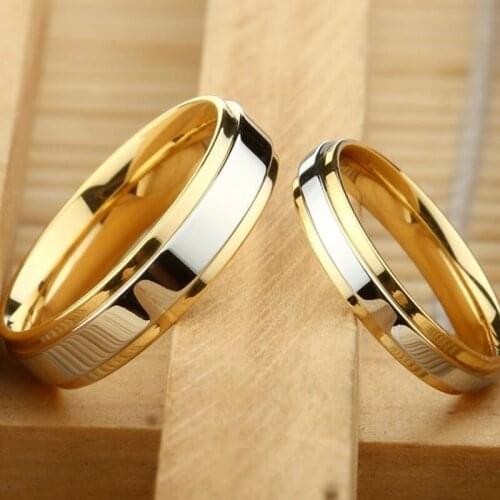 New Fashion Simple Design 316 Titanium Steel Mens Rings Lover Couple Rings Alliance Gold Wedding Band Rings Set for Women Men