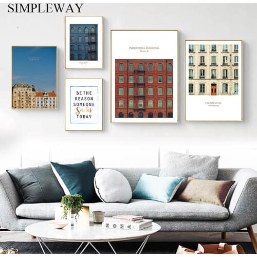 Windows Building House City Landscape Poster Simple Art Canvas Print Painting Decorative Wall Picture for Modern Living Room