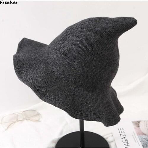Autumn Winter Fashion Witch Hat Wool Cosplay Costumes Props Magic Sorcerer Wizard Enchanter Cap Pointy Bucket Hat