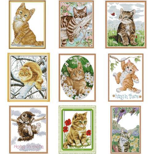 Cute Cat Series Animal Pattern DMC Cross Stitch Set Canvas Fabric 14CT 11CT Chinese Cross Stitch Kit DIY Needlework Embroidery