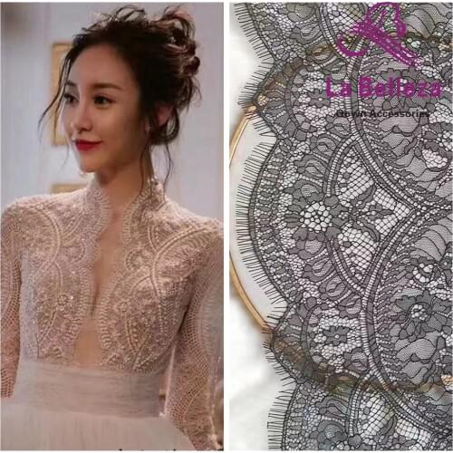La Belleza Off white /black eyelash france lace fabric eyelash bride lace 150x300cm one piece