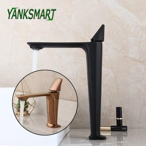 YANKSMART Blacked Paint Bathroom Basin Sink Deck Mounted Faucet Single Handle Cold And Hot Water Mixer Tap Bathtub Sink Faucets
