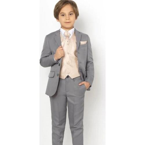 Boys Tuxedos Dinner Suits Two Piece Little Boy Suit Grey Notched Lapel Formal Suit Tuxedo Kids Children Formal Wear