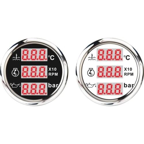 Universal 52mm 3 in 1 Multi-Function Digital Gauge Waterproof Water Temp Oil Pressure Tachometer Gauge with Alarm