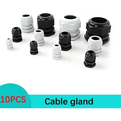 Waterproof Cable Gland 10pcs Cable entry IP68 PG7 for 3-6.5mm PG9 PG11 PG13.5 PG16 PG19/21/ White Black Nylon Plastic Connector