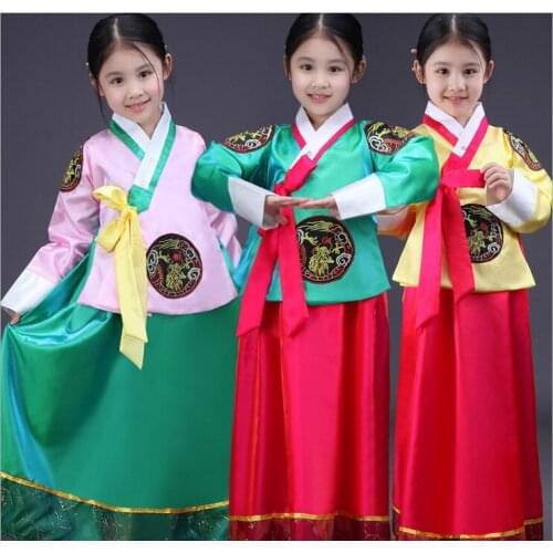 Embroidered Childrens Korean princess dress Chinese minority costumes girls korea traditional costumes hanbok stage performance