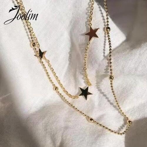 Joolim Jewelry Wholesale Double Layer Star Necklace Waterproof Gold Jewelry