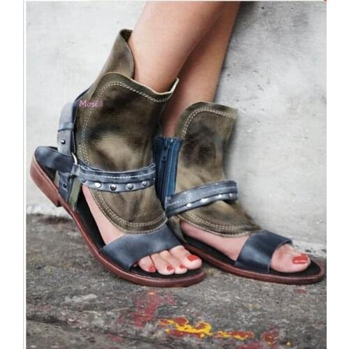 New 2018 Fashion Leather gladiator Sandals women Rivet Summer Ladies Dress shoes woman Beach Shoes Flat Sandals