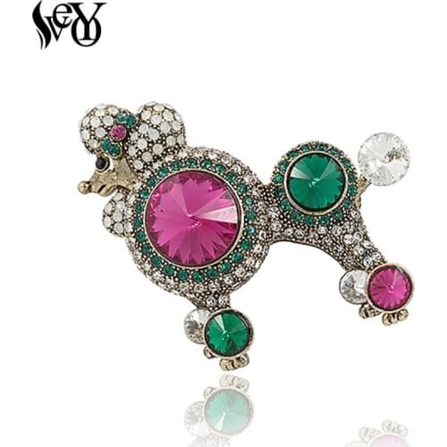 VEYO Animal Dog Shiny Rhinestone Crystal Brooches for Woman Fashion Pins Costume Jewelry