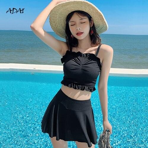 Womens 2 Piece Swimsuit Summer Suit Swimsuit with Skirt Ruffles Black Sexy High Waist Bikini Set Bathing Suits 2021 Beachwear