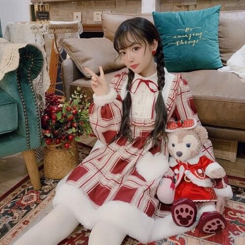 Bobon21 Cute Womens Lolita Dress Vintage Bows Thick Chiffon Ruffled Turned Down Collar Dolly Dress D1710