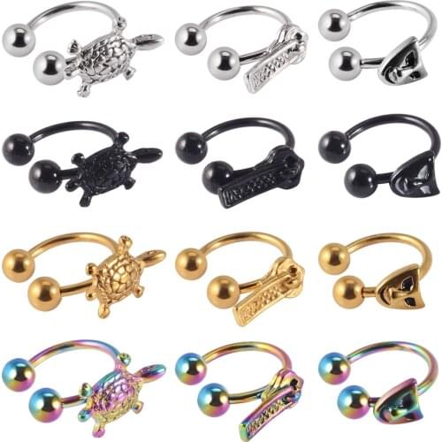 1PC Stainless Steel Nostril Nose Ring Earrings Tortoise Circular Barbell Piercing Ball Horseshoe Nose Hoop Piercing Body Jewelry