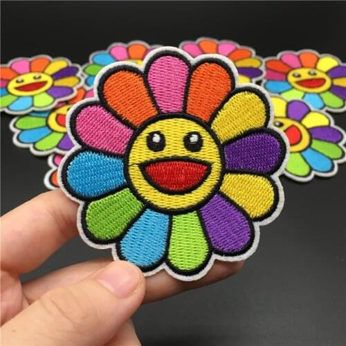 1PCS Sunflower Diy Embroidered Patch for Clothing Iron on Stripes Badges Decoration Ironing Patches Clothes Stickers Applique
