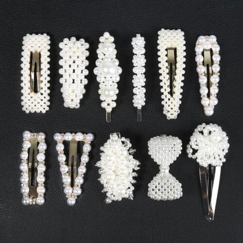 1 Pcs Fashion Women Pearl Imitation Beads Hair Clip Barrette Handmade Snap Hair Barrette Stick Hairpin Hair Styling Accessories