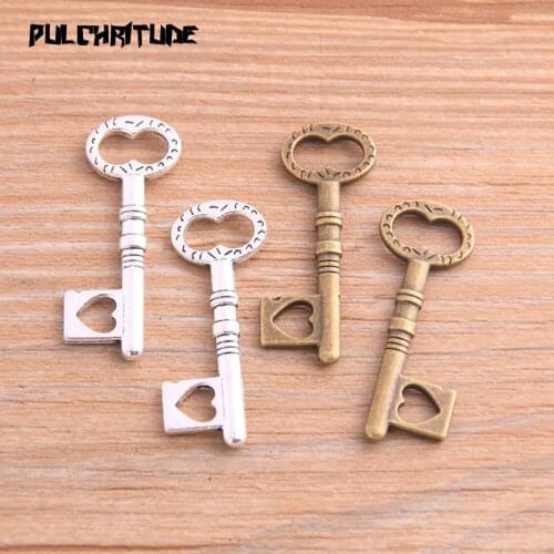 10pcs 14*34mm Two Color Small Heart Key Charms Pendants Handmade Decoration Vintage For DIY Jewelry Making Findings