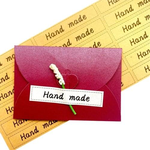 180pcs/lot White HAND MADE Long Strip Adhesive Sealing Sticker DIY Packaging Sealing Label Kraft Sticker Baking Gift Stickers